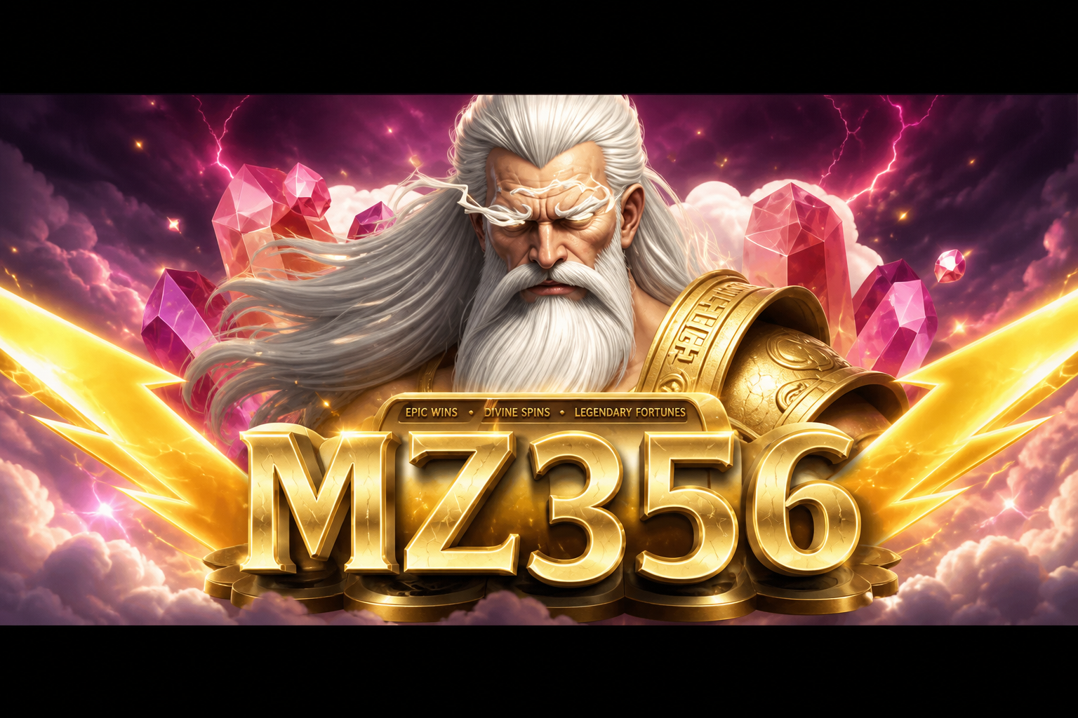 MZ356: Zeus berzirah dan teks MZ356 di kristal pink.